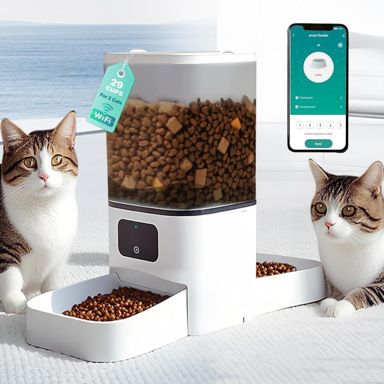 Photo 1 of Evenwow 5G WiFi Automatic Feeder, Large Capacity 6L Timed Dry Food Dispenser for Cats and Dogs, APP Control & Anti-Clog Design for Multiple Pets