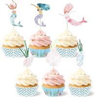 Mermaid Cupcake Kit - 24 Toppers & 24 Ocean Liners, Birthday Party Decor, Under The Sea Theme