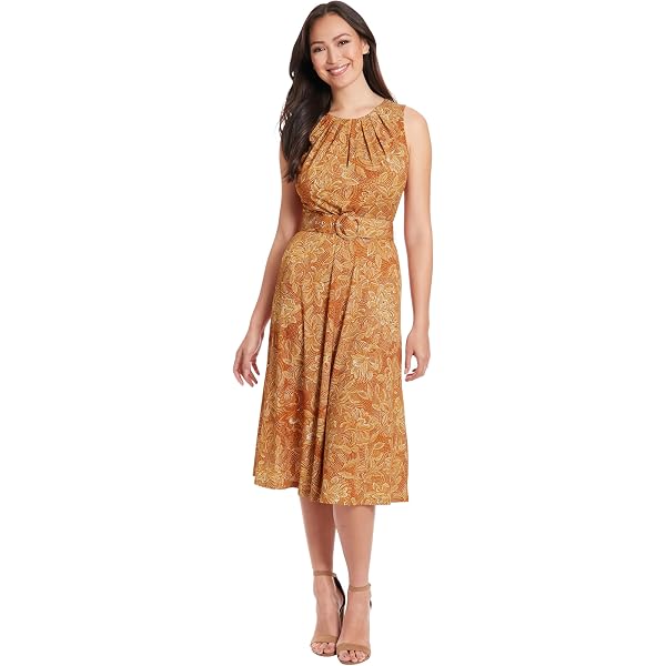 London Times Women's Dresses Sleeveless Fit and Flare Dress with Pleat  Tucks and Keyhole Detail at Neck at Amazon Women's Clothing store