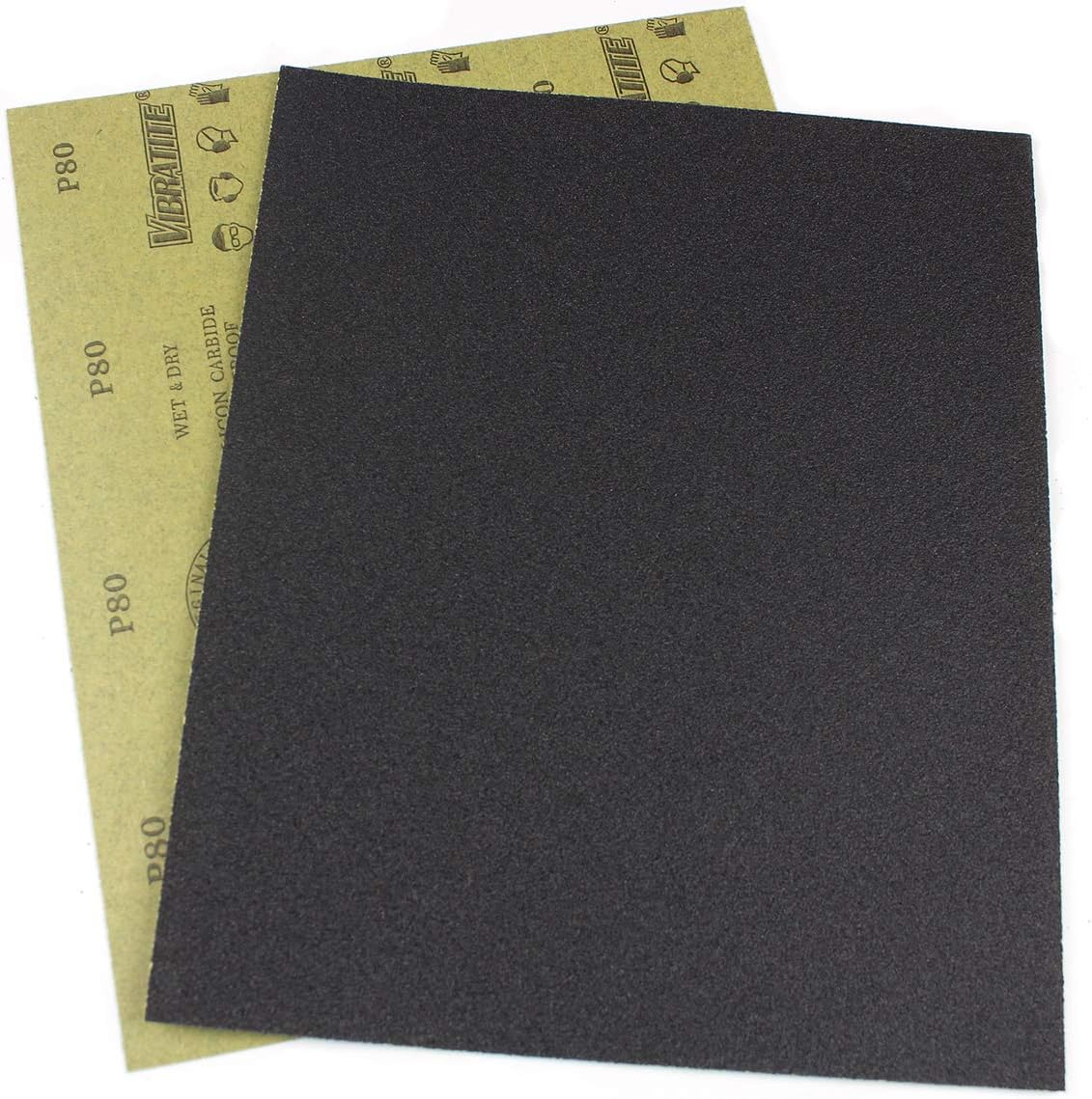 Sandpaper Sheets, 80 Grit Dry Wet Sand Paper, 9 x 11 Inch, Silicon Carbide, for Wood Furniture Finishing, Metal Sanding and Automotive Polishing, 10 -Sheet - - 