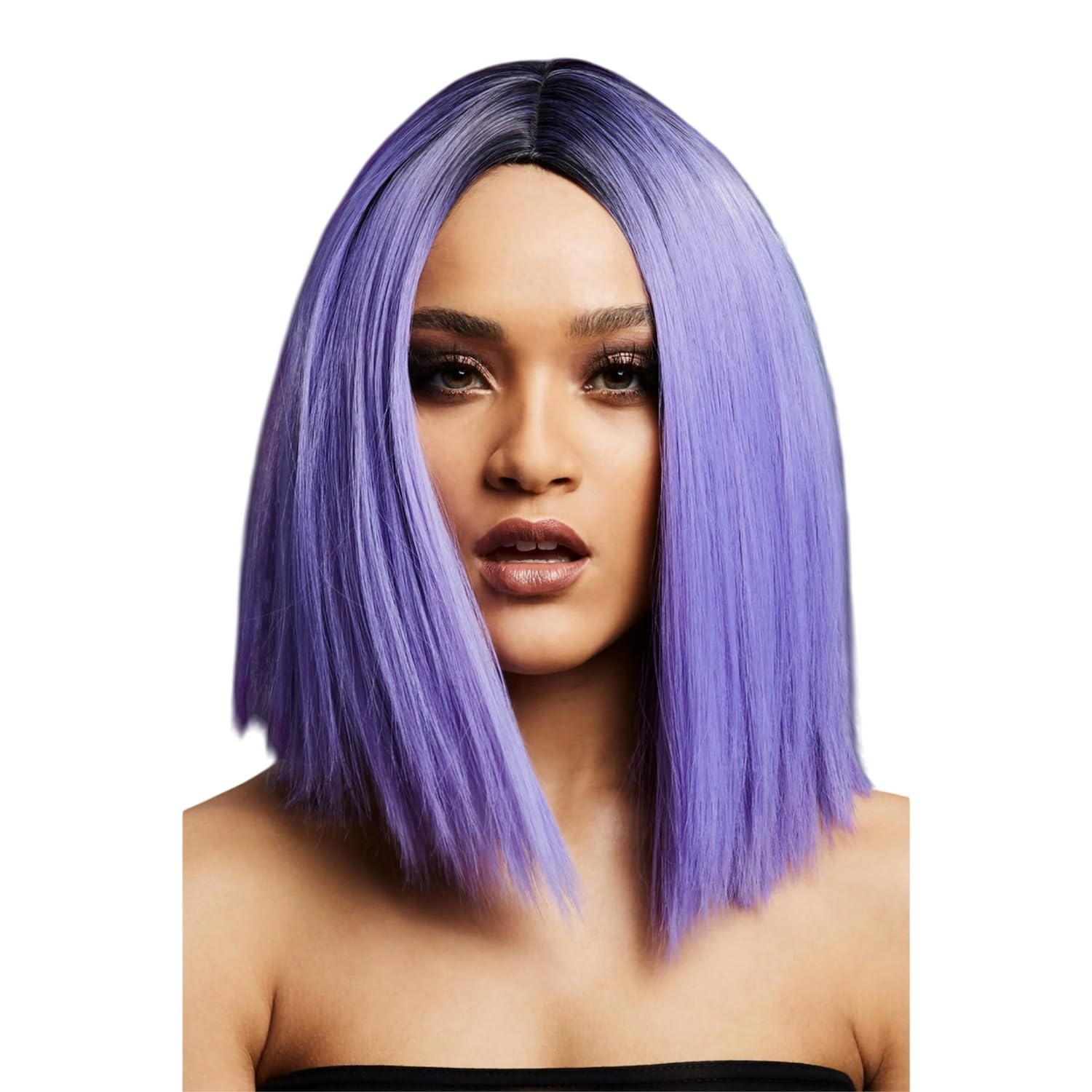 Smiffys Fever Kylie Wig, Two Toned Blend, Violet Inverted Long Bob, Centre Parting, 37cm/ 15in, Fever Wigs Fancy Dress, Fever Dress Up Wigs