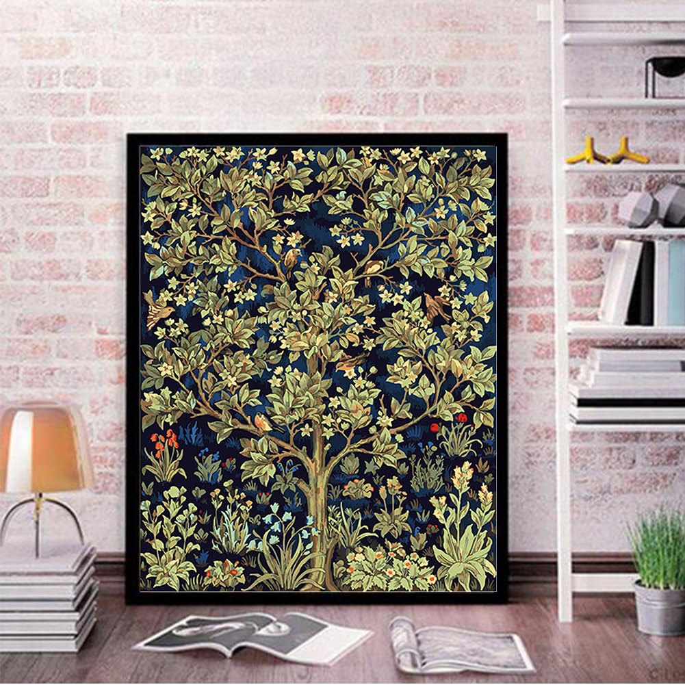 CaptainCrafts Paint by Numbers, Painting by Number Kits for Adult DIY Oil Painting 16x20 Inch House Art Deco Crafts (Happy Tree, Frameless)