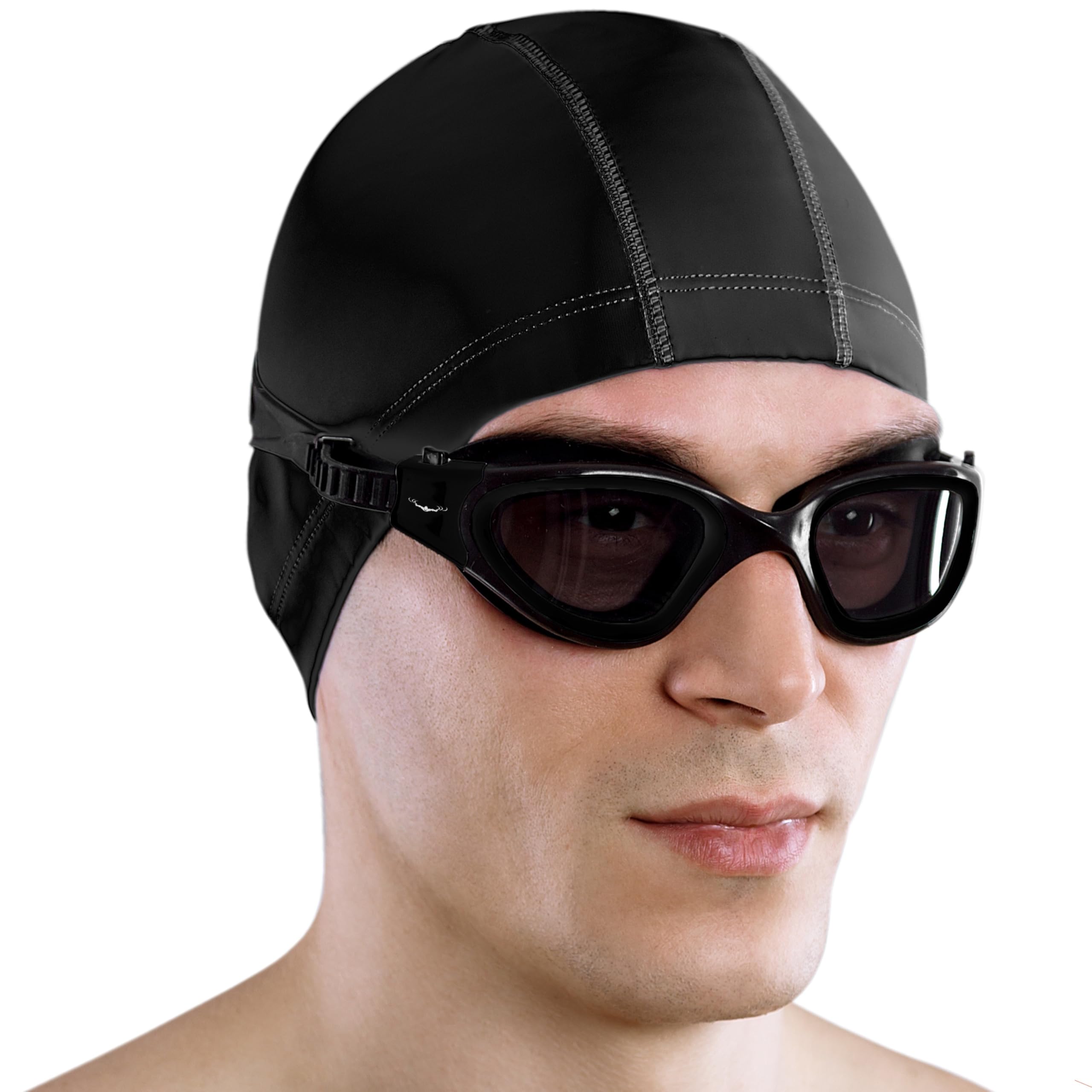 AqtivAqua Swimming Goggles Adult and Kids Goggles Kids 6-14 Men Women Swim Children Boys Girls DX-P (Polarised-Lenses All Black-Frame)