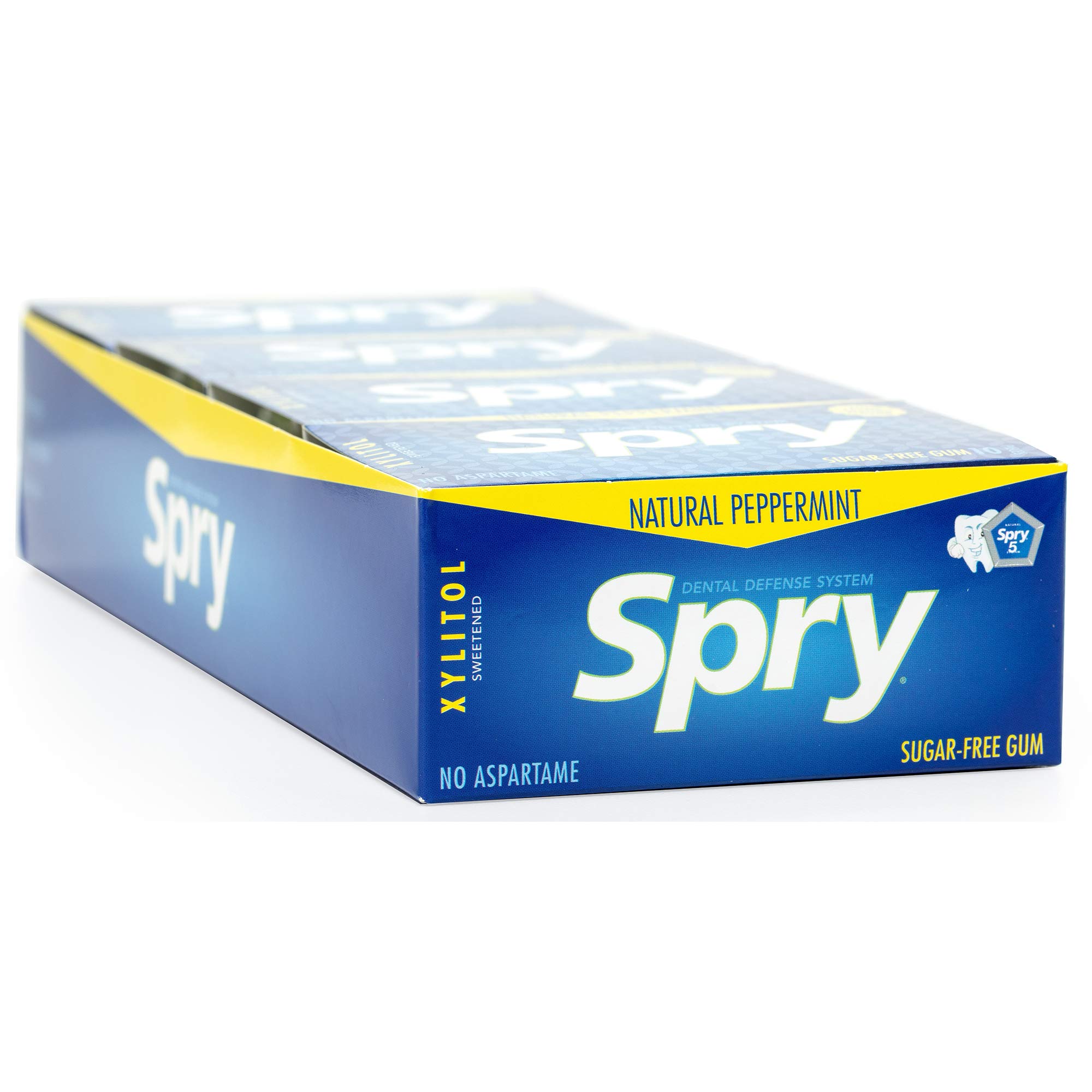 Spry Fresh Natural Xylitol Chewing Gum Dental Defense System - Aspartame-Free, Sugar-Free, Non-GMO, Gluten-Free (Peppermint, 10 Count Blister Cards - Pack of 20)