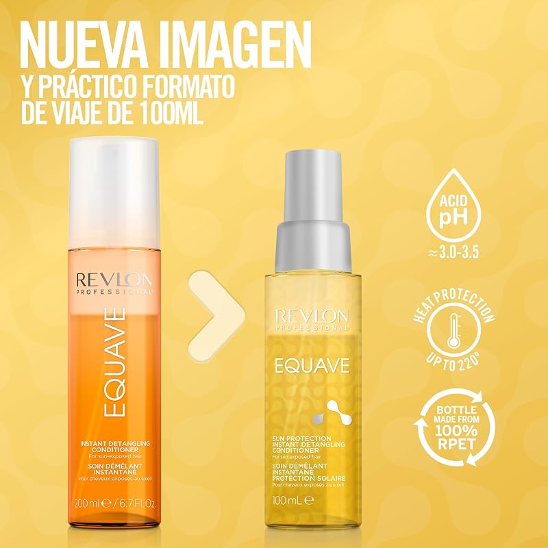 EQUAVE Acondicionador Profesional bifásico desenredante para cabellos expuestos al sol, Protección UV para el cabello, acondicionador sin aclarado, 100ml