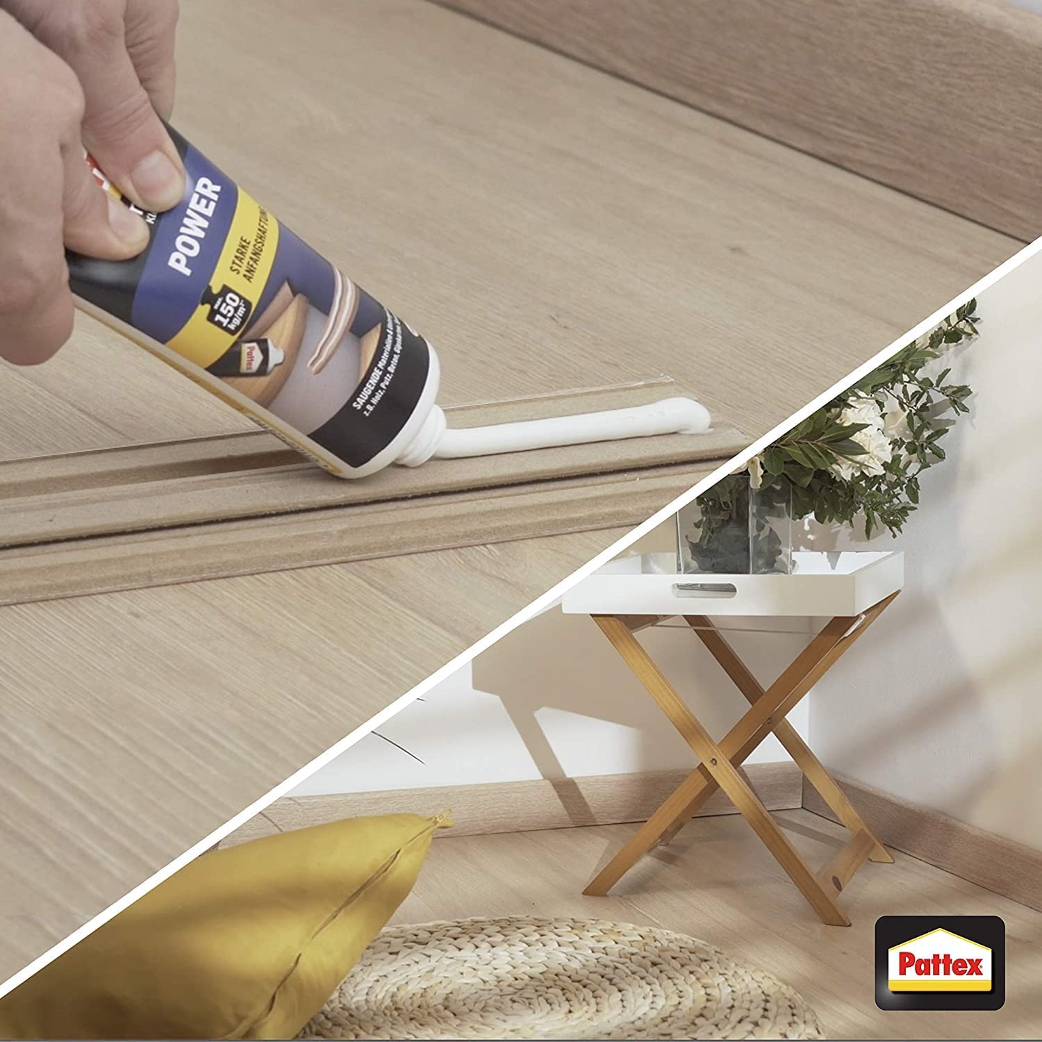 Pattex Montagekleber Power, Baukleber mit starker Anfangshaftung, Kraftkleber für saugende Materialien, Kleber für innen & außen, 1 x 250g 3