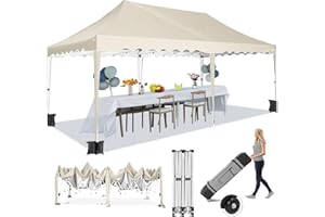 HOTEEL 10x20 Pop Up Canopy Tents for Parties, Outdoor Tent with Wheeled Bag & 4 Sandbags, Easy Setup Shelter Gazebo for Wedding, Patio Events, Commercial, Party -Waterproof and UV50+ Protection, Khaki