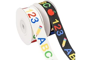 BOKFJBP 2 Rolls 20 Yards Back to School Ribbon for Crafts 1Inch Wide, ABC Pencil Ruler Teacher Ribbons Back to School Decorations Fabric Decorative Craft for Bows Gift Wrapping DIY Crafts Sewing