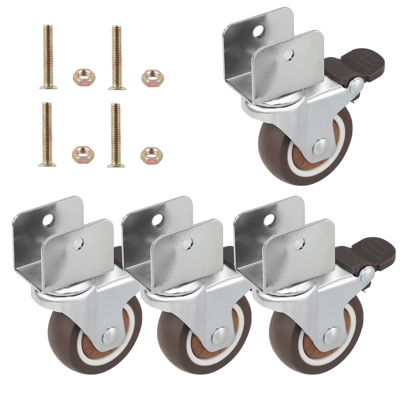DBREAKS Industrial Casters, 4 Pieces, U-shaped Design, Diameter 50 mm, Load Capacity 100 kg, Swivel Casters with Screws, Noise-free Rubber Wheels, Rust-resistant Chrome-plated Surface