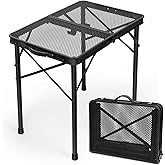 2 Ft Folding Camping Table, Adjustable Height 10.6-22 in, Small Grill Table | Black Metal Mesh,23.6 x 15.8 in,Portable &amp; Compact for Outdoor,Indoor,Picnic,BBQ,Tailgating, with Carry Handle,66 lb Capacity