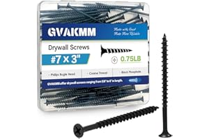 GVAKMM 0.75LB (102pcs),#7x3''Drywall Screws,Black Wood Screws,Coarse Thread,Phillips Bugle Head,Sharp Point,Long Screws for W