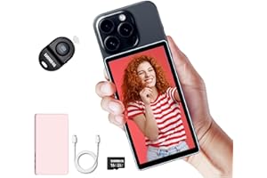 Shimbol Snambol CP5 5" Touch Screen Rear Camera Selfie Monitor Alloy Shell iPhone Mini Monitors for iPhone Android Phone Vlogging with Magnetic Silicone Pink Case, Bluetooth Remote