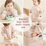 PewinGo Weaning Bib with Long Sleeves Pink Waterproof Pocket Coverall view 7