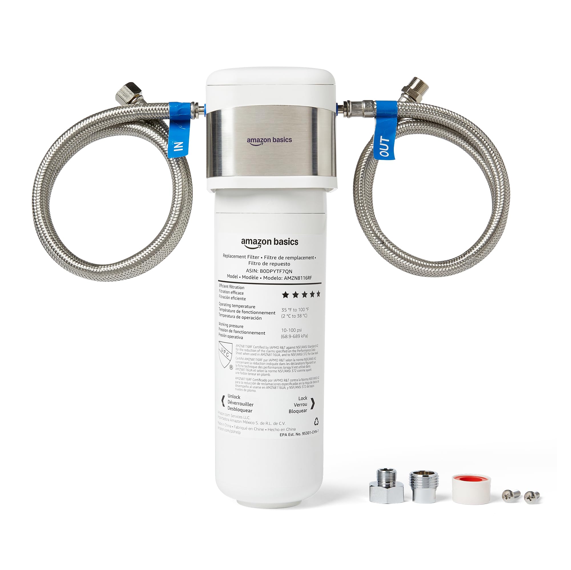 Photo 1 of **MISSING PARTS/HOSES ONLY***Amazon Basics Under Sink Water Filter System, NSF/ANSI 42 & 372 Certified, Easy Twist-and-Lock Design, 11,000 Gallons, 1 Year Service Life, White