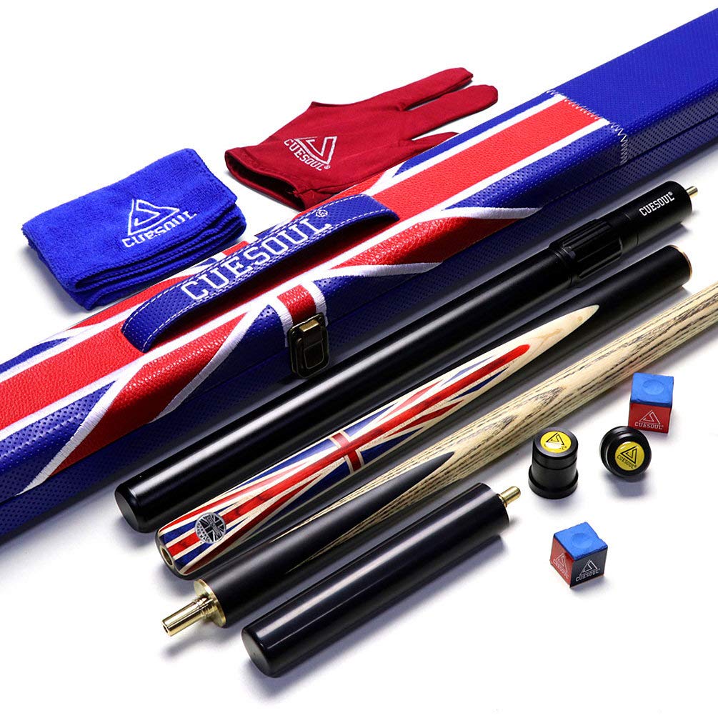 CUESOUL 57" Handcraft 3/4 Jointed Ebony Snooker Cue with Union Jack Flag Design