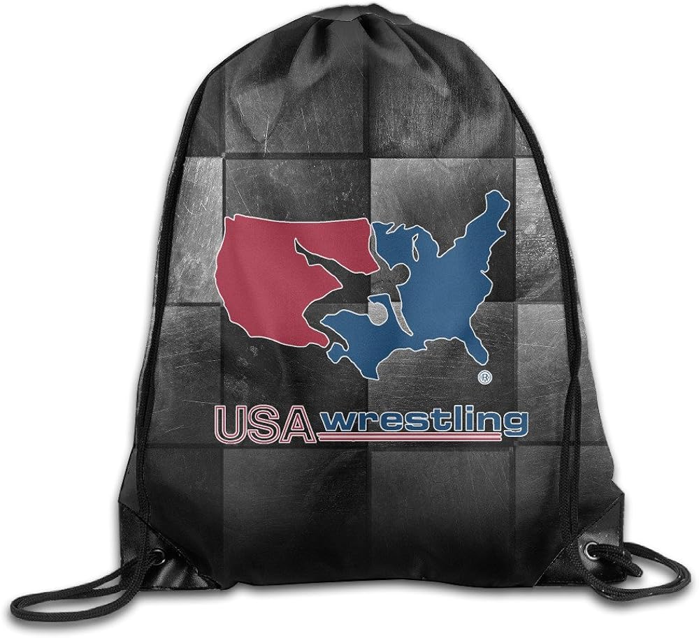 Usa Wrestling Logo Stacked Drawstring Backpack Bag Home & Kitchen