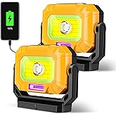 unibrite 2Pack Magnetic Work Light, 1200LM COB LED Rechargeable Work Light with 15 Lighting Modes, 360°Rotatable Flood Lights for Car Repairing, Job Site Lighting Emergency Outdoor Camping Hiking