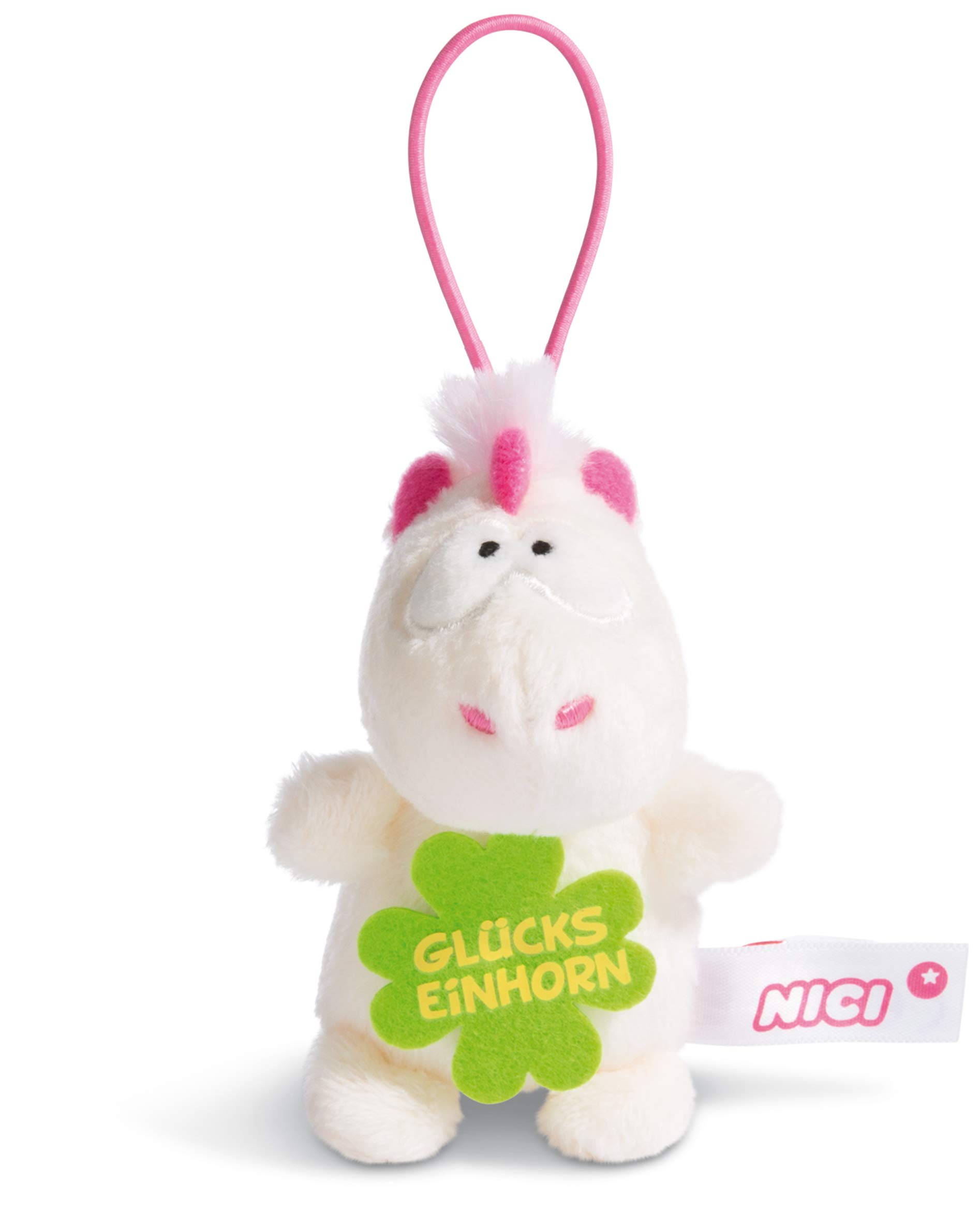 NICI 44985 Theodor Unicorn Pendant with Saying Lucky Horn, 8 cm with Loop, White/Pink