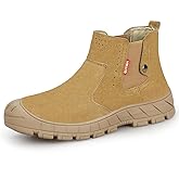GLANOUDUN Welding Work Boots for Men High top Steel Toe Boots Indestructible Men's Steel Toe Shoes Slip on Construction Shoes Laceless Safety Welder Footwear Brown,7.5
