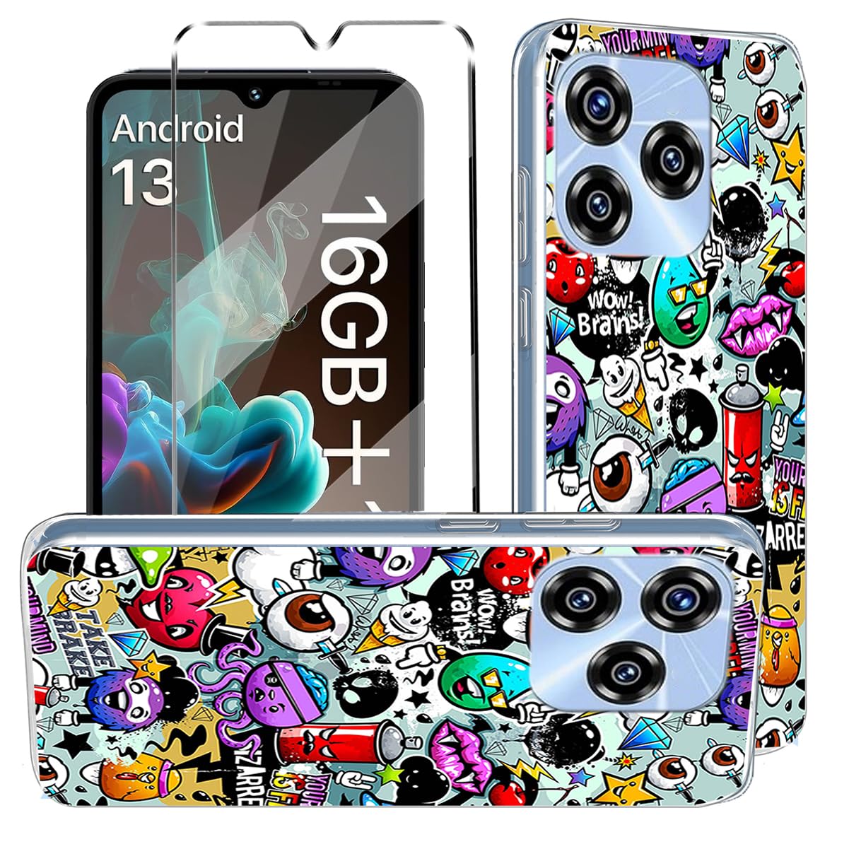 HuiYouMY 2-in-1 Case Compatible with UMIDIGI A15T Cover with 1 Pack Tempered Glass Screen Protector for UMIDIGI A15T, Slim Fit Soft TPU Shockproof Anti-Scratch Phone Case Cover - XS40