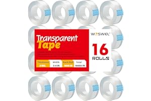 WOSWEL Transparent Tape Refills Bulk, 16 Rolls Clear Tapes, 3/4 Inch X 1000 Inch, Transparent Glossy Tape for Home School Office Supplies