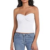 Abonlen Tube Tops for Women Twist Knot Summer Going Out Crop Tops Backless Strapless Bandeau Tops Y2K Basic