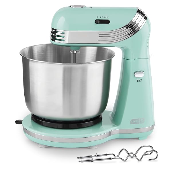 DASH EVERYDAY STAND MIXER – COMPACT TILT-HEAD STAND MIXER FOR EVERYDAY RECIPES – 6-SPEED POWER WITH STAINLESS STEEL BOWL – AQUA, 3-QUART
