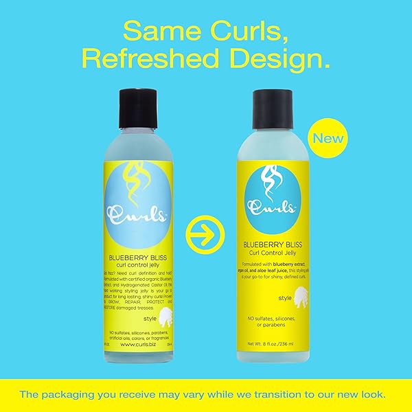 CURLS BLUEBERRY BLISS CONTROL JELLY – 8 OZ, DEFINE & DEFRIZZ, WASH AND GO’S, TWIST OUTS & BRAID OUTS, FOR WAVY, CURLY, AND COILY HAIR TYPES