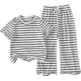 WDIRARA Toddler Girl's Striped 2 Piece Outfit Short Sleeve T Shirt Baggy Pants Set