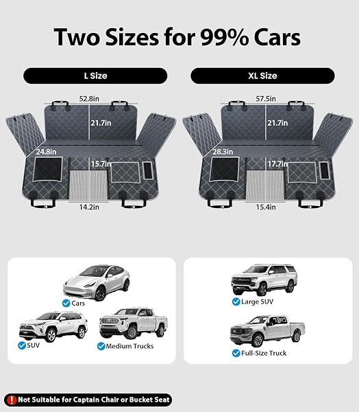 PETGENIE DOG CAR SEAT COVER FOR BACK SEAT 10-LAYER MILITARY-GRADE PROTECTION, HARD BOTTOM DOG HAMMOCK, PET BED EXTENDER FOR DOGS, WATERPROOF SEAT PROTECTOR UNIVERSAL XL SIZE FITS FOR SUV MEDIUM TRUCK