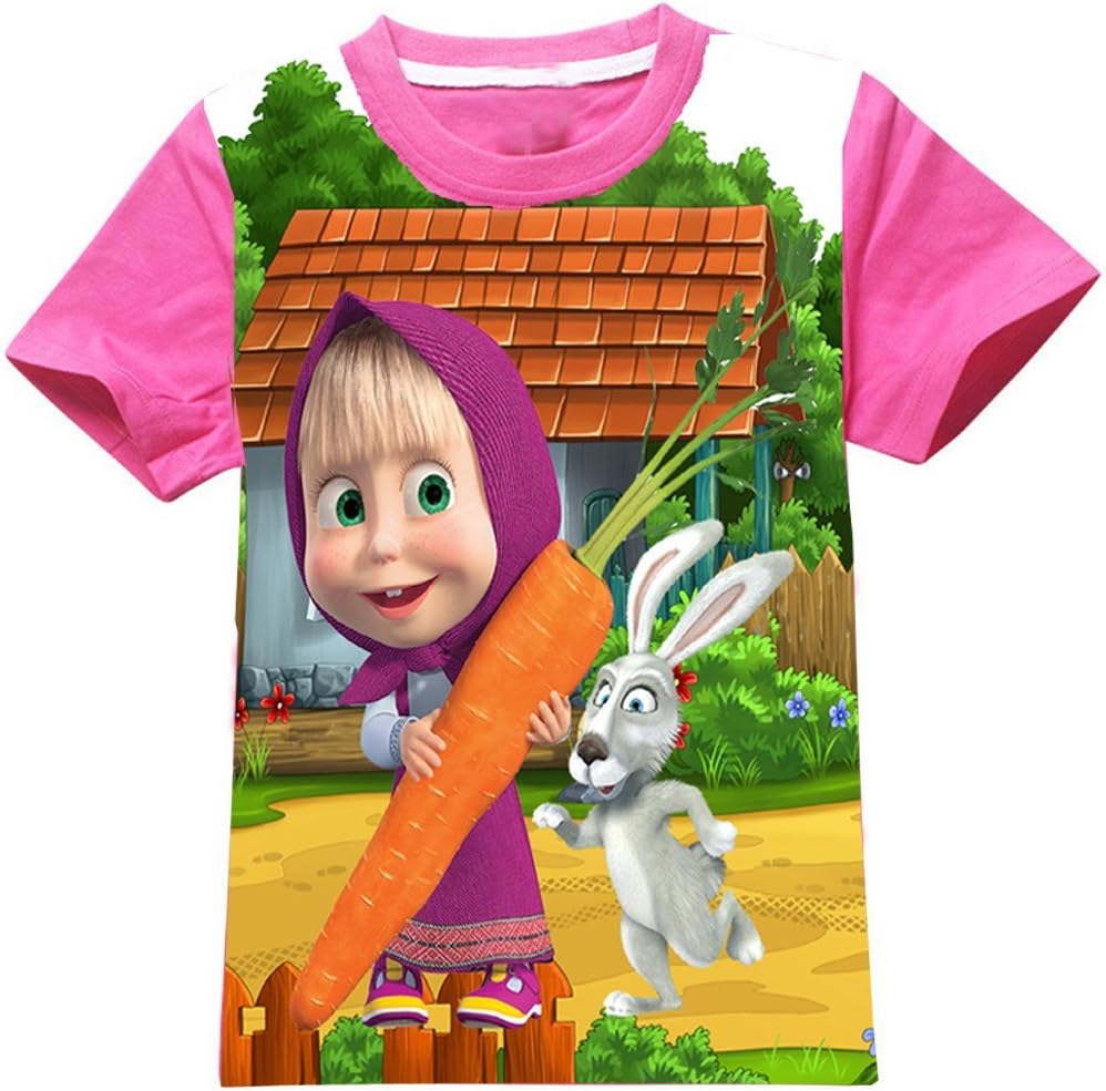New Girls T Shirt Top Tee Masha and the Bear Great gift (6, pink /carrot)