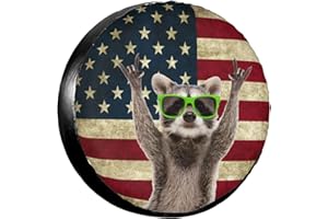 OCIOVAN Cute Raccoon Spare Tire Cover American Flag Tire Wheel Covers Waterproof Wheel Tire Protector Weatherproof Dust-Proof Tyre Covers Universal Fit for Trailer RV SUV Truck Off-Road Vehicle Travel 15 Inch