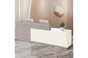LSZMXI Modern Reception Desk with Storage Drawers and Open Shelves, 47-95 Inch Front Counter Table for Office, Salon, Lobby, Retail Store, or Home Workspace Left/Gray + White 95" Wx23.6 Dx39.4 H