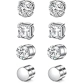 D.Bella 8Pcs 5MM CZ Magnetic Earrings for Men Women Clip On Earrings | 4 Pairs CZ Magnet Earrings, Skin-friendly Stainless Steel for Sensitive Ears, Pain‑free Fit for All‑day Wear