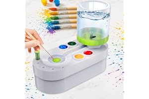 Brush Rinser Paint Brush Cleaner-Acrylic Watercolour Brush Cleaning Tool with Water Circulation, Brush Holder and Palette Was