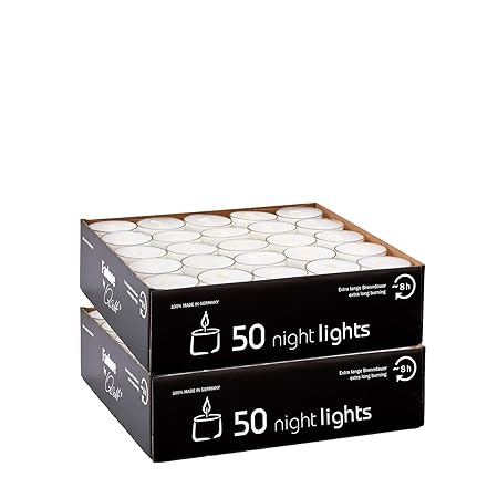 Qult Farluce(TM) Nightlights weiß - Teelichter in Kunststoffhülle und Premiumqualität - Rußfrei - ca. 8 Stunden Brenndauer - 