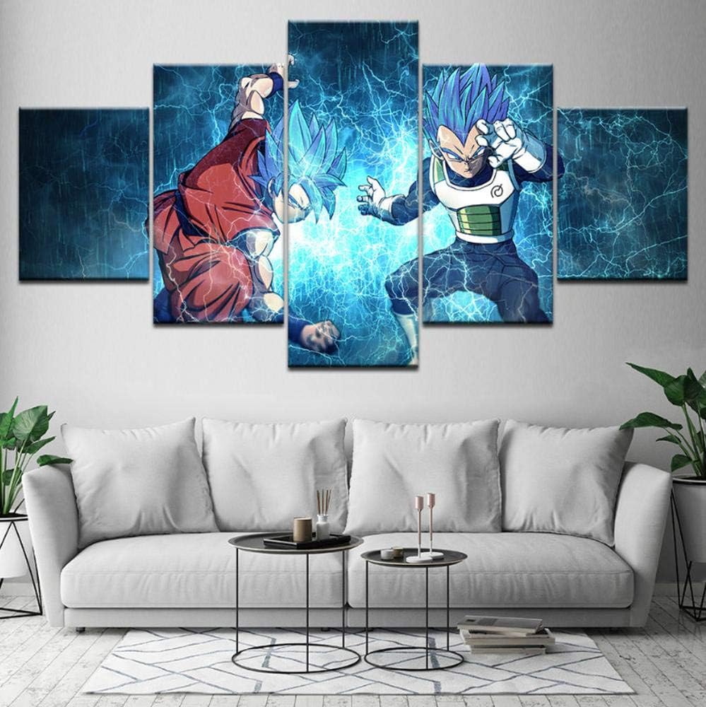 SDSDS Canvas Print 5 Pieces Dragon Ball Z Goku Paintings For Living Room Wall Art Anime Posters Home Decor A,Size 2