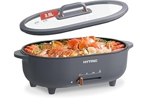 HYTRIC 3.5L Hot Pot Electric for Cooking, 110oz Electric Pot with Nonstick Coating, Multifunction Electric Cooker with Power Control for Shabu Shabu, Noodles, Sauté, BPA-FREE, Grey