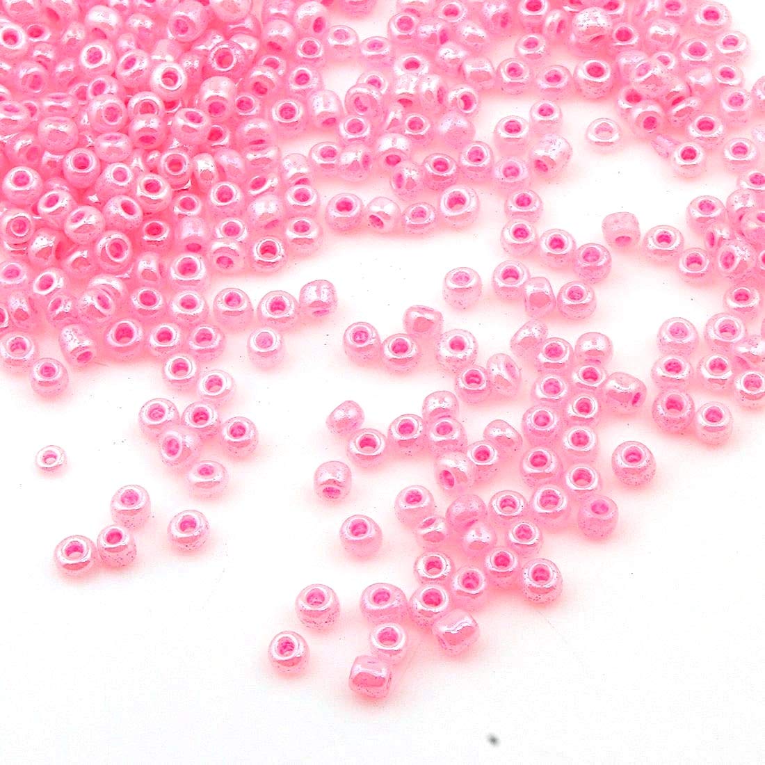 Pack of 3300 Glass Seed Beads 3 mm Ceylon, 7 Colours, 8/0, Pony Beads, Ceylon Lustred, Silky Seed Beads (Pink)