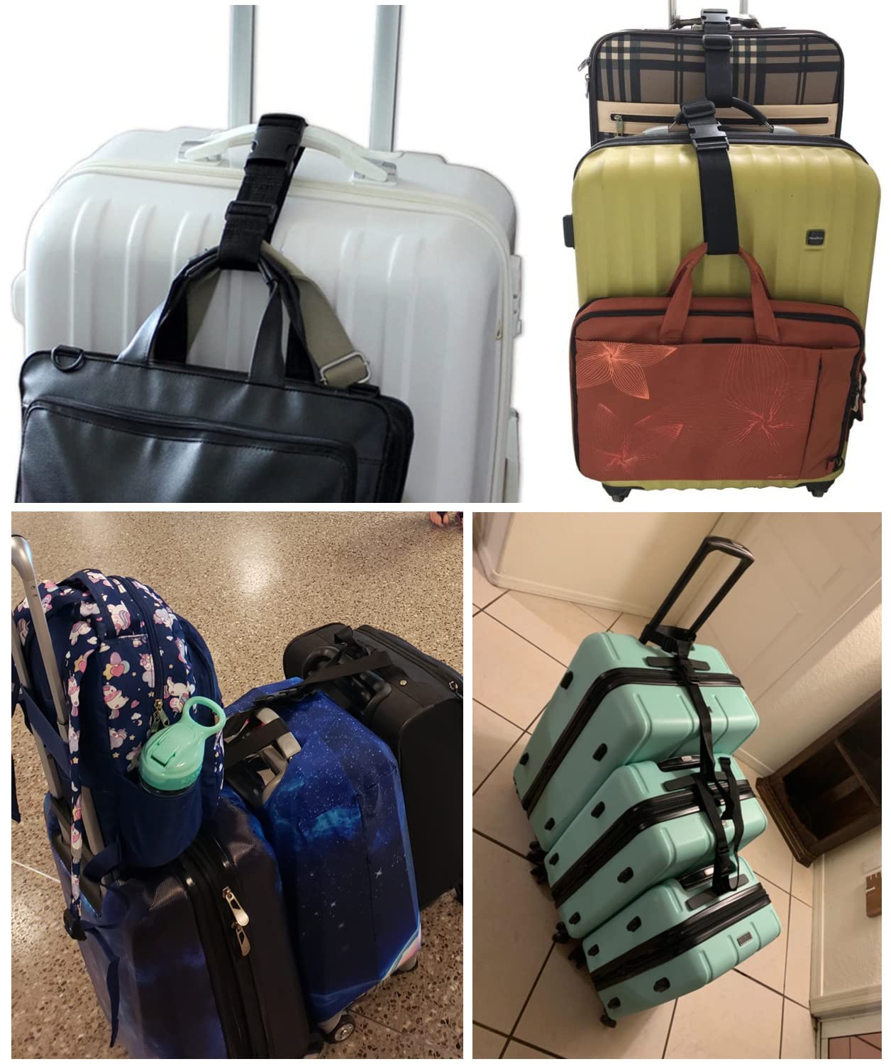 Luggage Straps for Suitcases TSA Approved, Travel Accessories to Connect Two Suitcase, Add Bag Luggage Straps for Carry On Your 3 Luggages Adjustable Buckle Belt, 2Pack Black