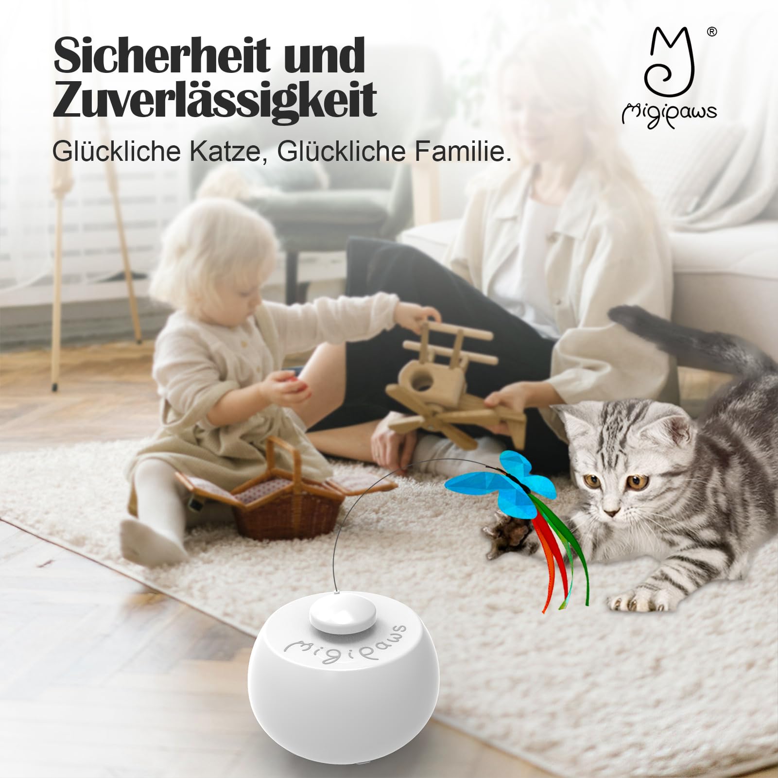 Migipaws Katzenspielzeug,elektrische interaktive Schmetterlingspielzeug und Federspielzeug,intelligente 360-Grad-Drehbewegung der Kugel, Stehaufmännchen-Design,Teaser Spaß für Kätzchen 7