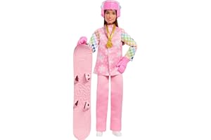 Barbie Careers Snowboarder Doll Wearing Pink Snow Jacket, Pants & Boots with 10+ Accessories Including Color-Change Snowboard