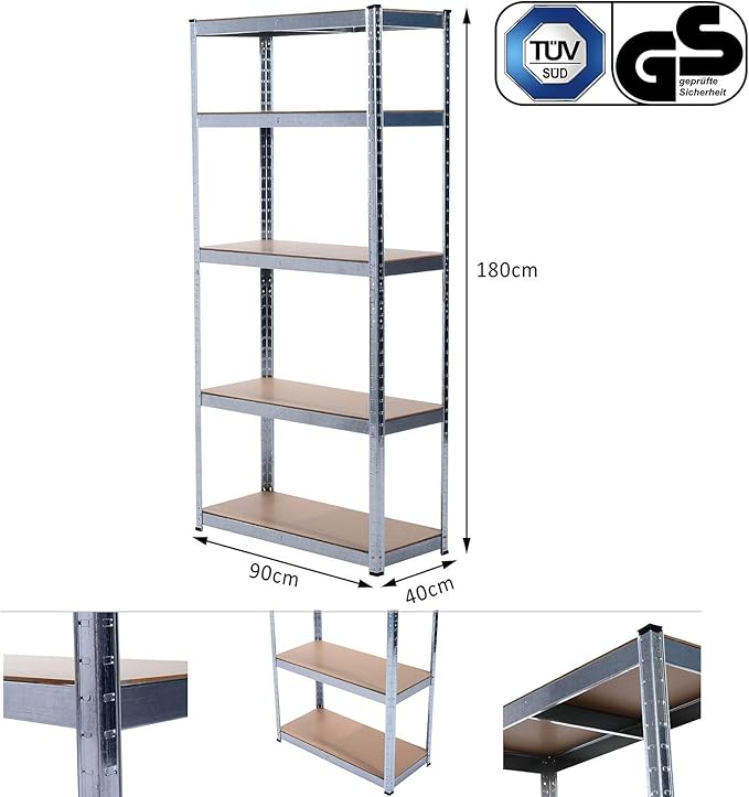 Grafner XXL Schwerlastregal mit 5 Böden aus MDF, maximale Belastung 875