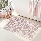 Botoutin Pink Floral Mat for Bathroom Non Slip, Mauve Rose Fluffy Absorbent Microfiber Bath mat Washable, Aesthetic Bathroom Rugs, Cute Bath mat for Shower Sink, 20" x 30"