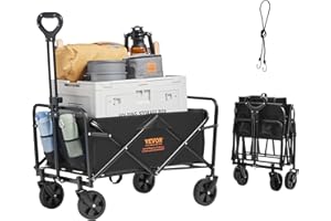 VEVOR Collapsible Folding Wagon, 2 cu.ft Grass Wagon Cart with All-Terrain 5in Wheels, Heavy Duty Folding Wagon Cart 220 lbs 