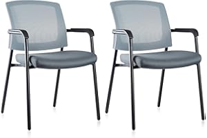 CLATINA Office Reception Guest Chair Mesh Back Stacking with Ergonomic Lumbar Support and Thickened Seat Cushion for Waiting Conference Room Gray 2 Pack