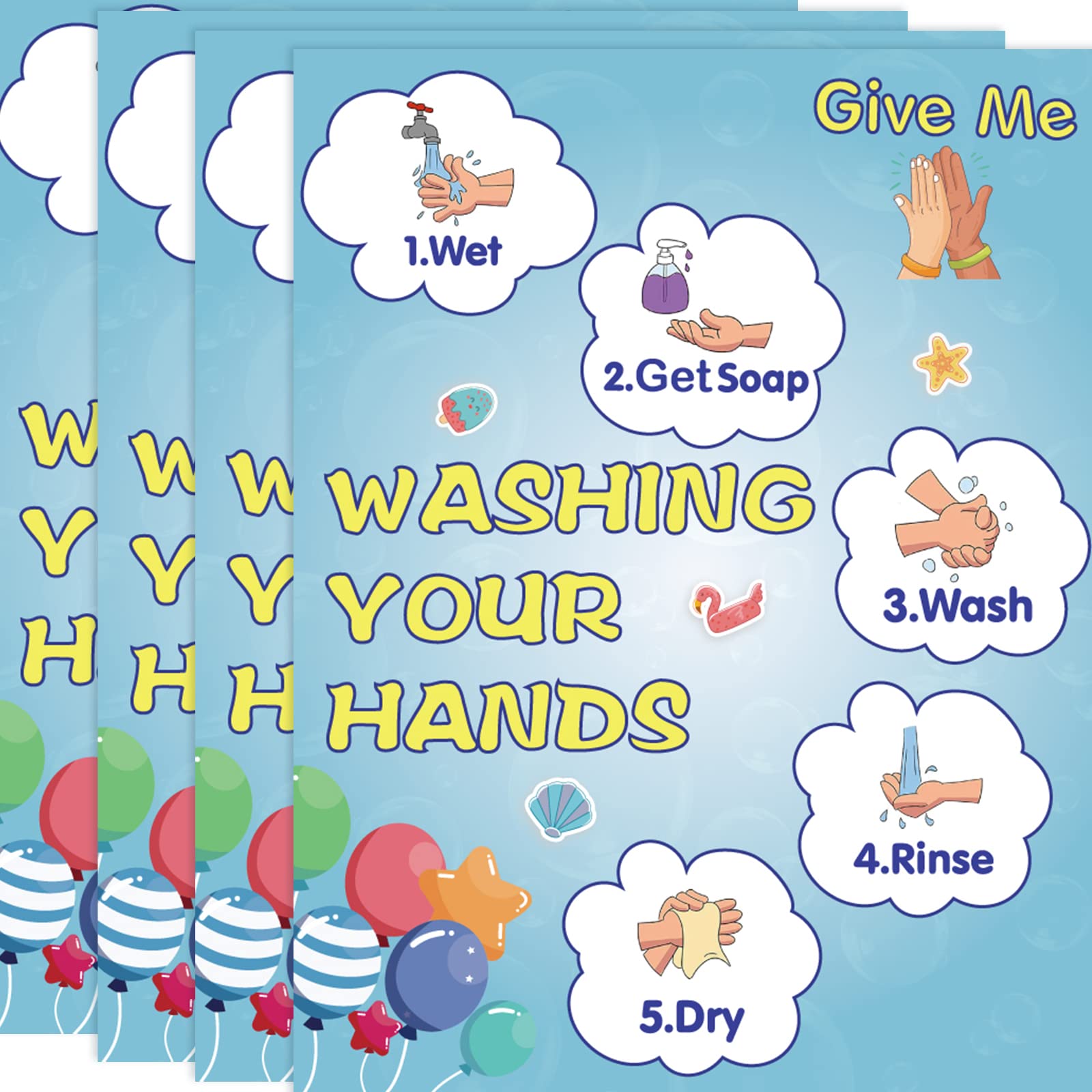 Photo 1 of 4Pack Washing Your Hands Poster, Tear-Resistant and Water-Resistant Hand Washing Signs for Kids, 14×11 Inch Give Your Hands Poster for Classroom, How to Wash Your Hands Instruction Posters