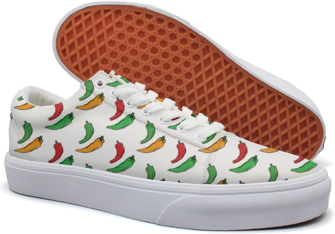 KKLDFD Colored Pepper In Yellow Bell Green Bell Canvas Low-top Skate Shoes ForMen's Casual White