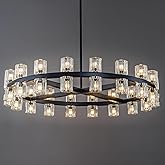 Plsintly Modern Black Crystal Chandelier,36" K9 Crystal Chandeliers for Dining Room Over Table,Wagon Wheel Chandeliers for Di