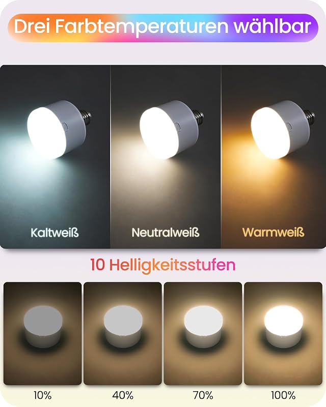 Wiederaufladbare RGB E27 Glühbirnen 2er Set